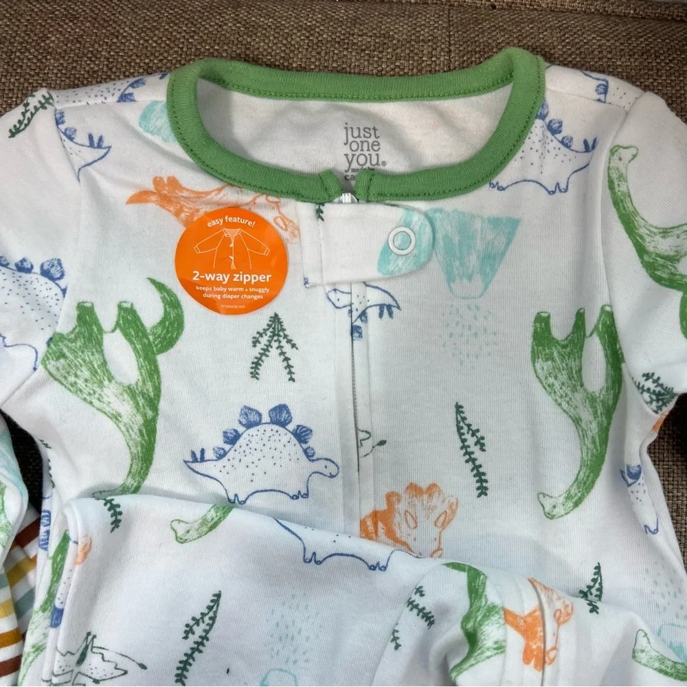NWTCat And Jack Footed Pajamas Boys Little Brother Spell &  White Green Dinosaur